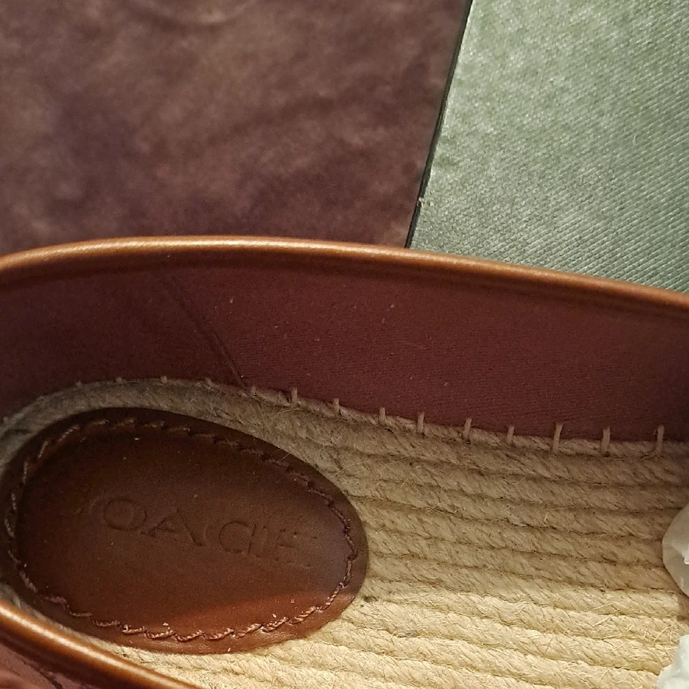 Coach Brown Signature Canvas Espadrille Flats with Tassel Charm - Picture 3 of 6